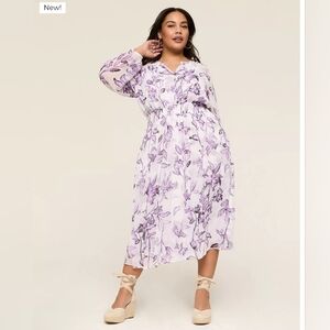 Long-Sleeve Smocked-Waist Maxi Dress Purple Lavender Floral Plus Size 24 NWT!